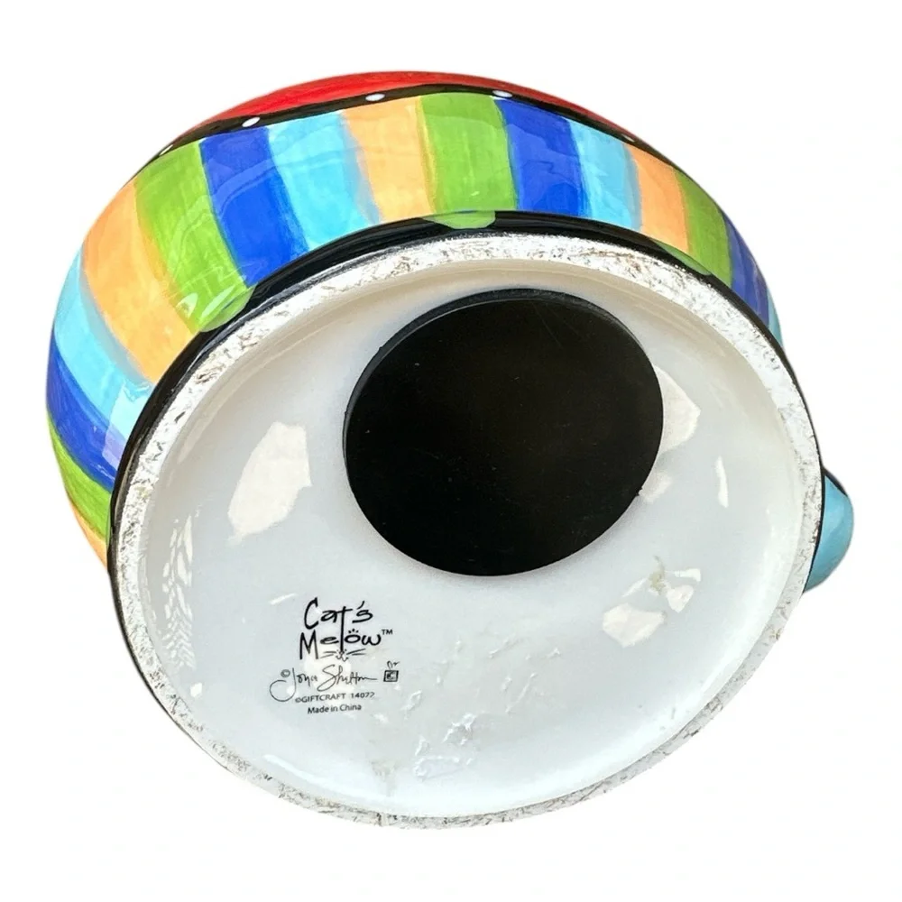 Joyce Shelton Cat's Meow Ceramic Cat Piggy Bank Colorful Floral Design 8” - Picture 5 of 6